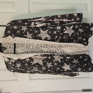 Star-Print Open Front Blazer Jacket - Black & White Lace And Sequin Details